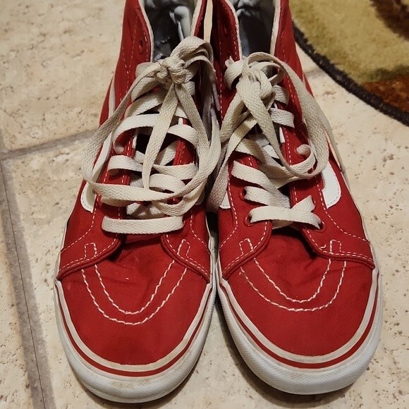 Vans Old Skool Hi Top Red Skater Shoes  Size Men's 6.5 Women's 8 - Picture 6 of 11